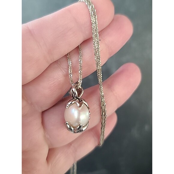 Honora 925 Sterling Silver Real Pearl Floral Pendant Necklace Vintage - Picture 2 of 11